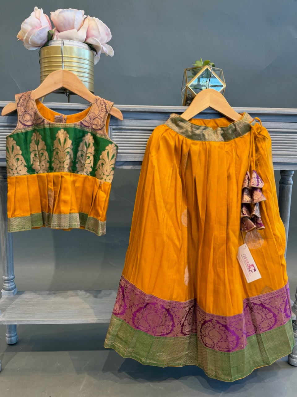 Yellow Traditional Benares Skirt and Top