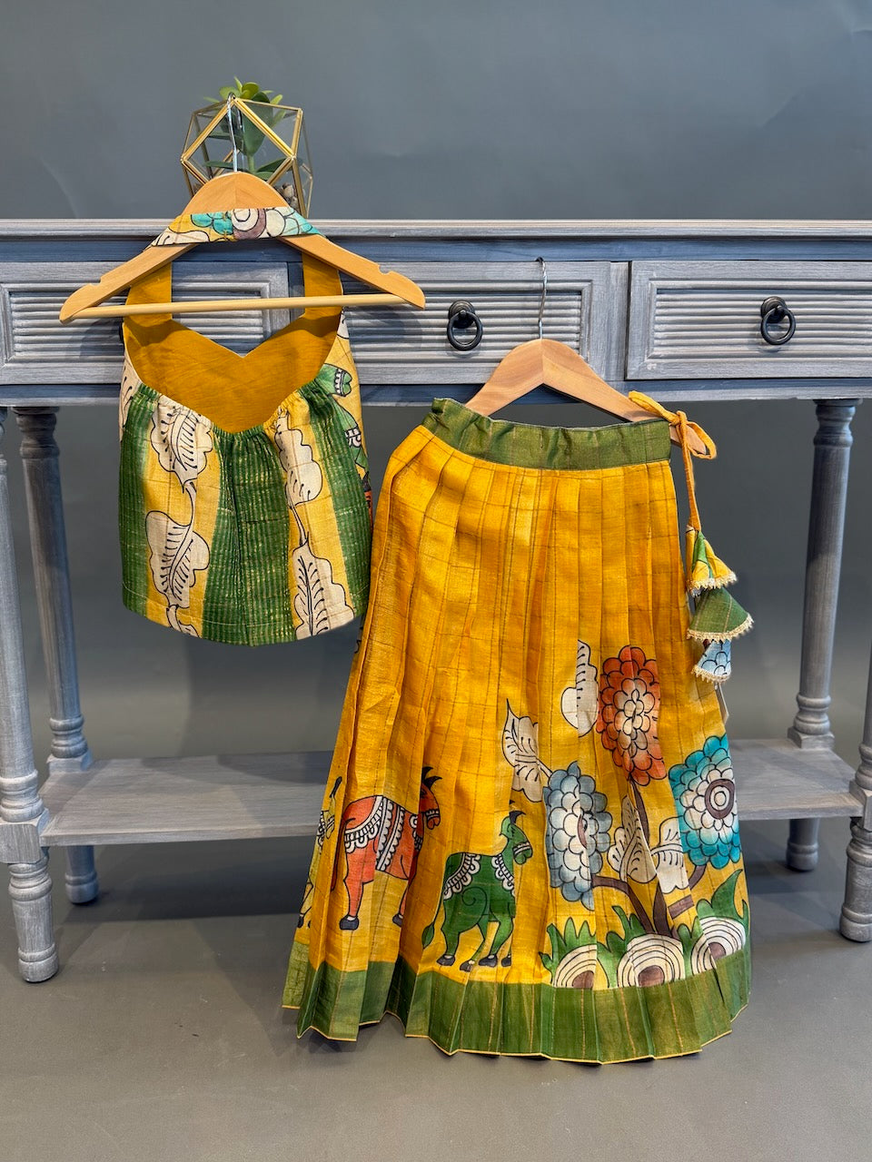 Yellow Kalamkari Skirt and Top
