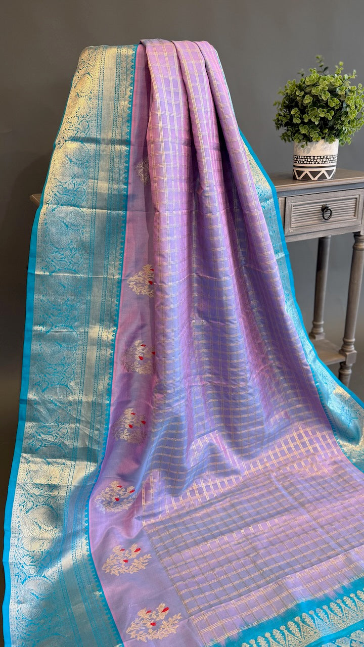 Lavender and Light Blue Venkatagiri Silk Saree And Blouse