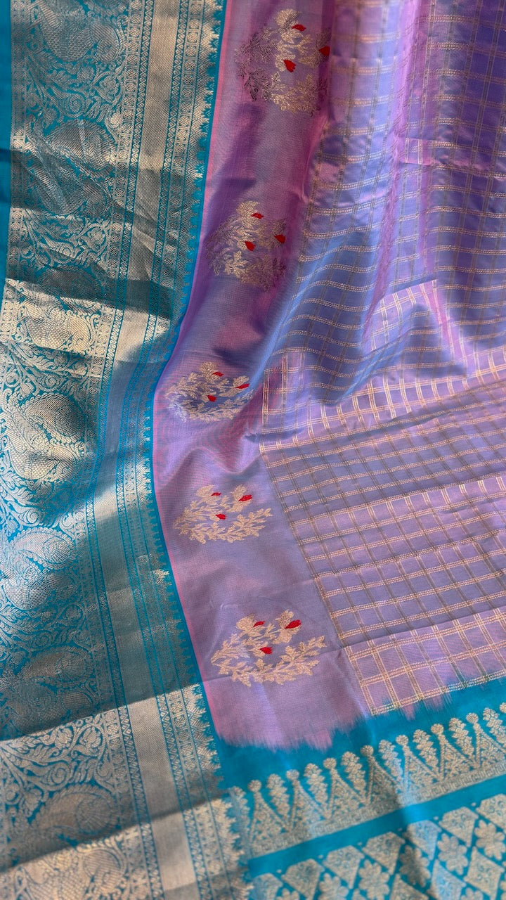 Lavender and Light Blue Venkatagiri Silk Saree And Blouse