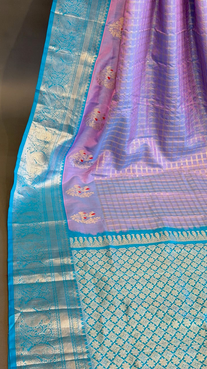 Lavender and Light Blue Venkatagiri Silk Saree And Blouse