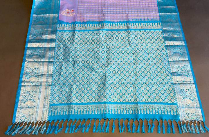Lavender and Light Blue Venkatagiri Silk Saree And Blouse