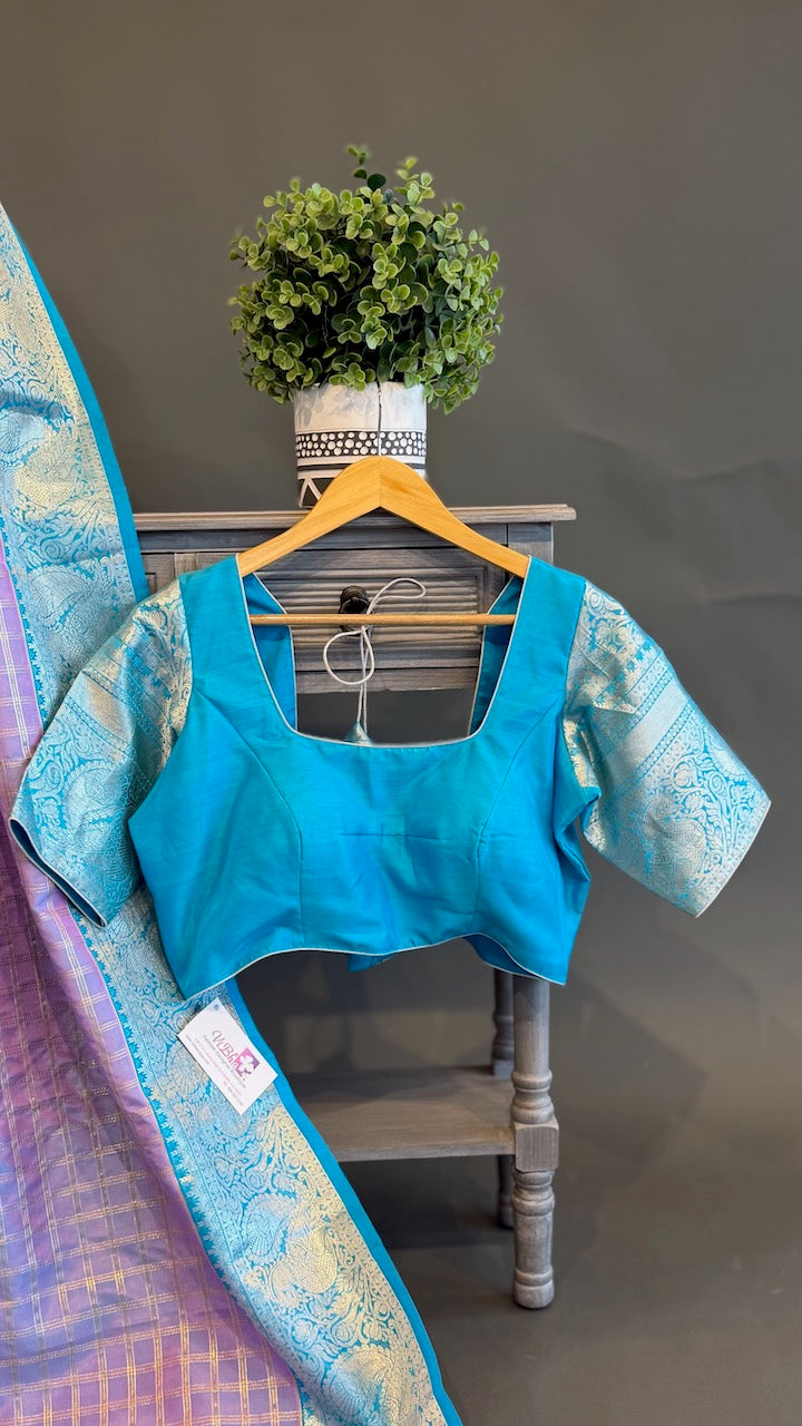 Lavender and Light Blue Venkatagiri Silk Saree And Blouse