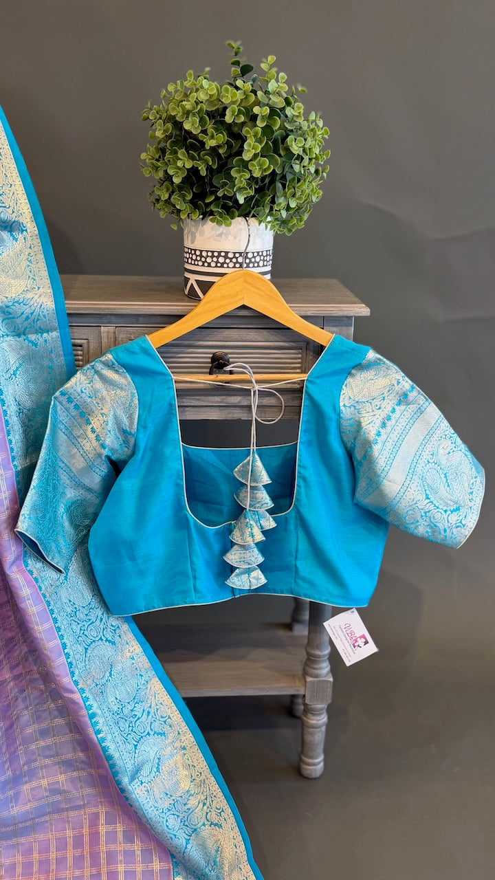 Lavender and Light Blue Venkatagiri Silk Saree And Blouse