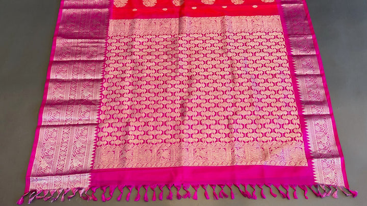 Orange and Rani Pink Venkatagiri Silk Saree And Blouse
