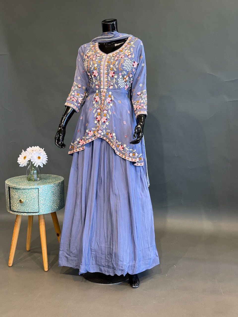 Lavender Blue Embroidered Lehenga Set