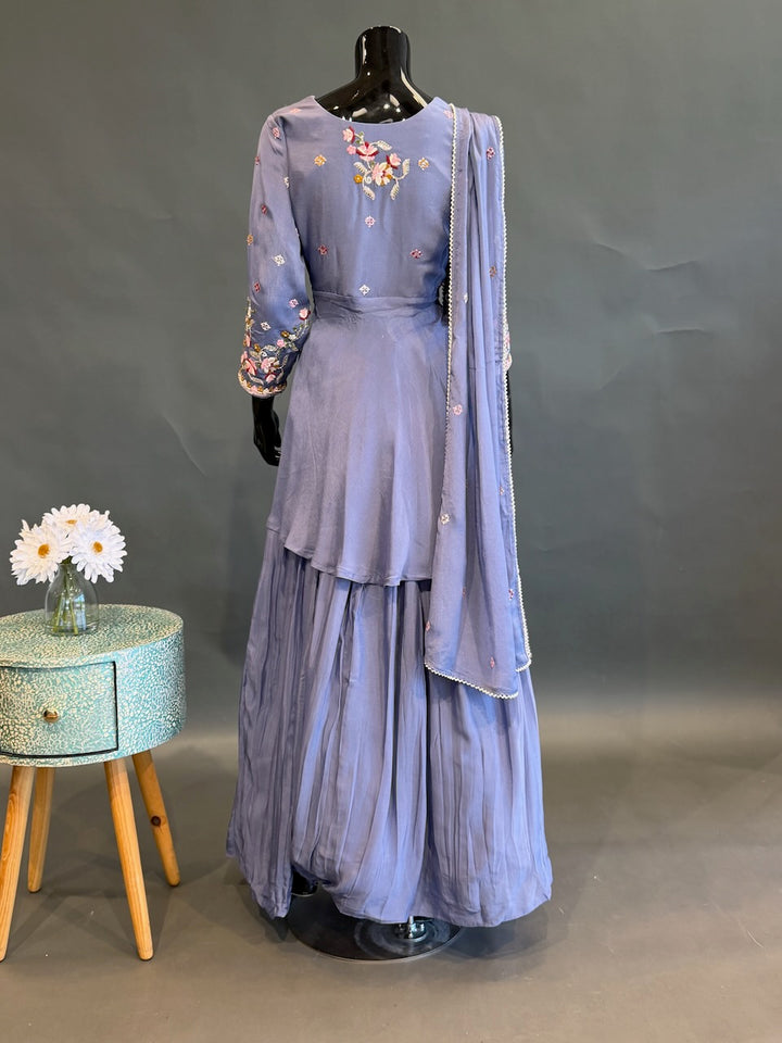 Lavender Blue Embroidered Lehenga Set