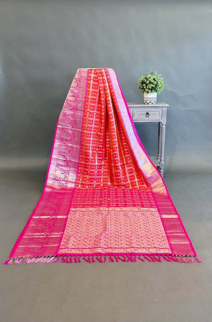 Orange and Rani-Pink Venkatagiri Silk Saree And Blouse