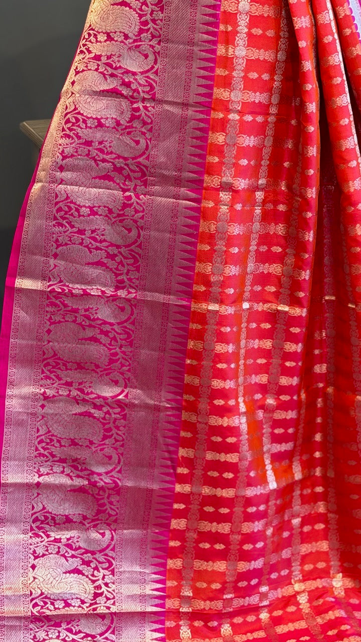Orange and Rani-Pink Venkatagiri Silk Saree And Blouse