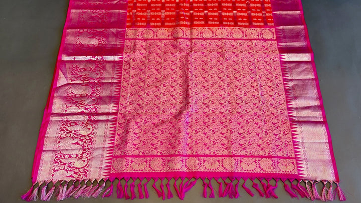 Orange and Rani-Pink Venkatagiri Silk Saree And Blouse