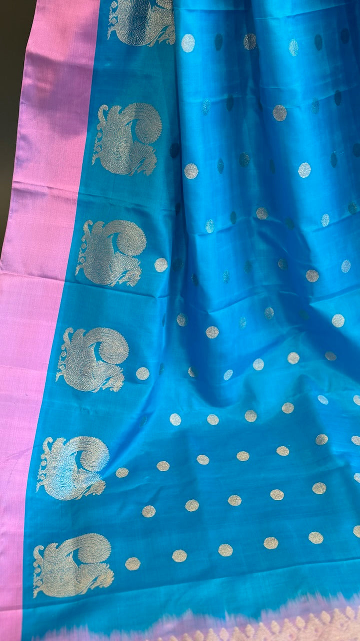 Sky blue and Lilac Venkatagiri Silk Saree And Blouse