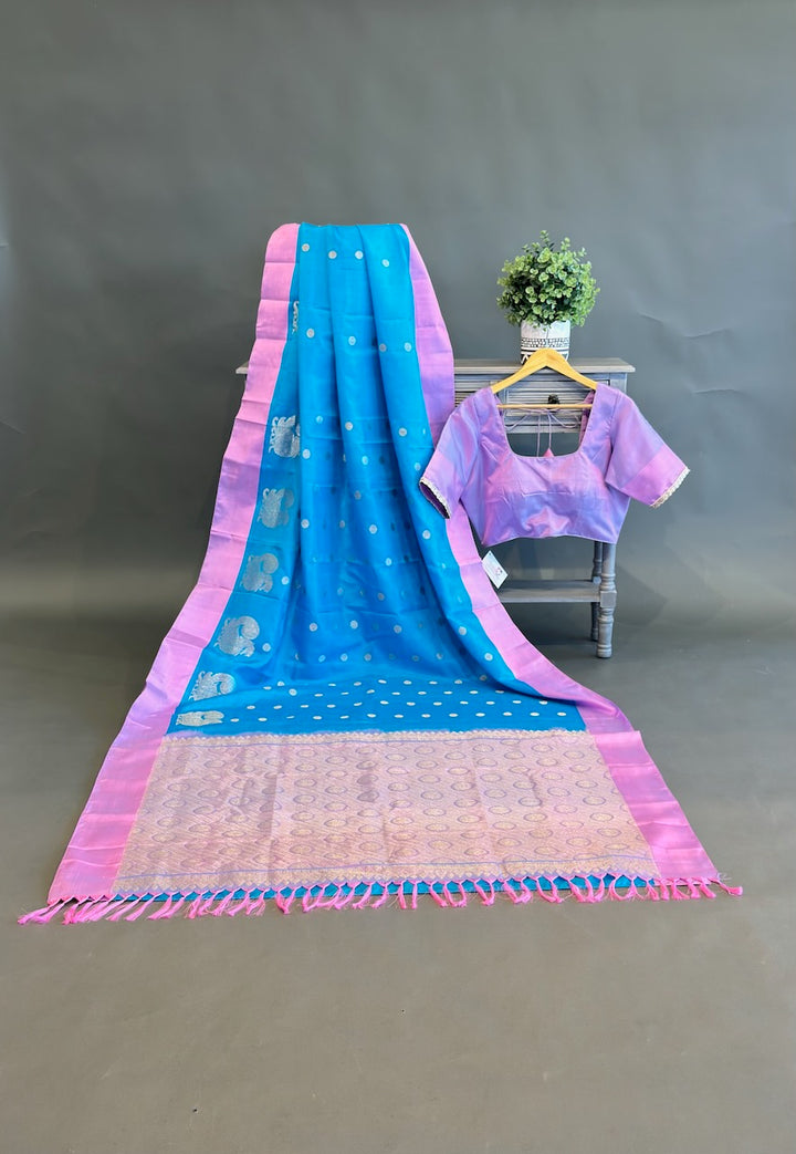 Sky blue and Lilac Venkatagiri Silk Saree And Blouse