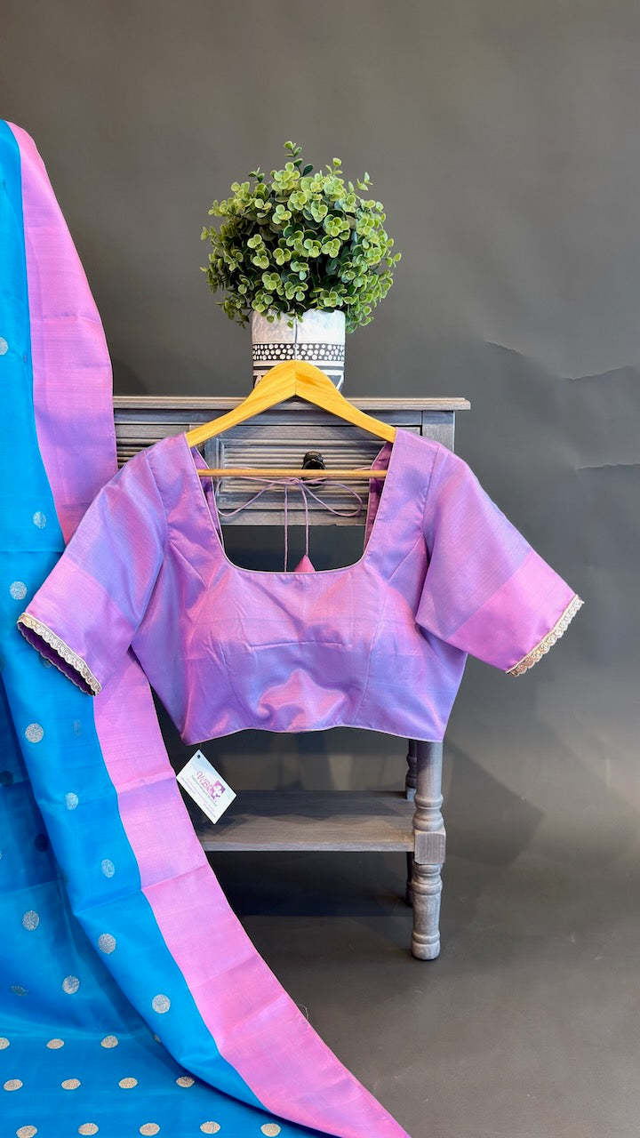 Sky blue and Lilac Venkatagiri Silk Saree And Blouse