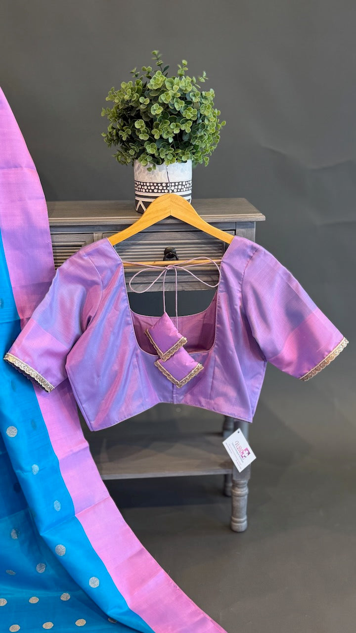 Sky blue and Lilac Venkatagiri Silk Saree And Blouse