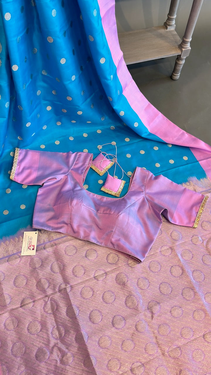 Sky blue and Lilac Venkatagiri Silk Saree And Blouse