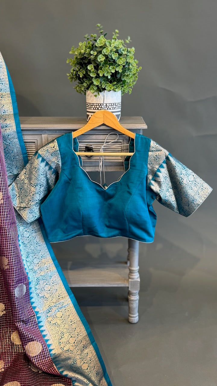 Brown And Blue Venkatagiri Silk Saree And Blouse