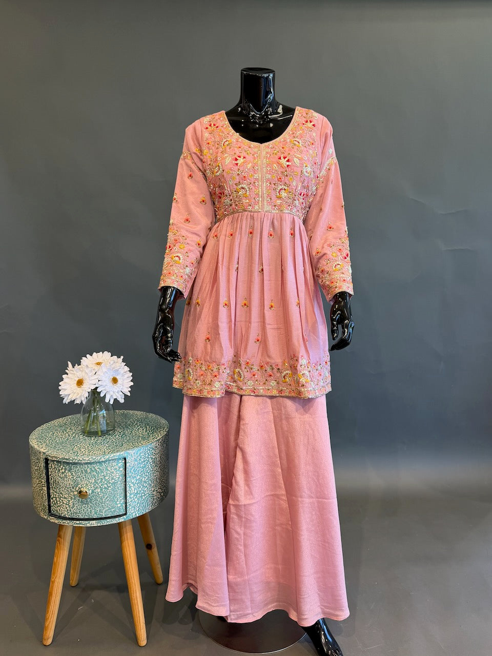Blush Pink Embroidered Sharara Set