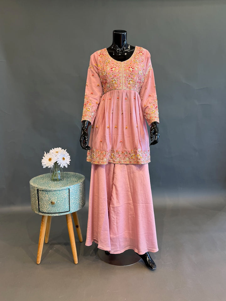 Blush Pink Embroidered Sharara Set