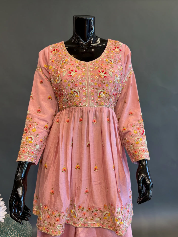Blush Pink Embroidered Sharara Set