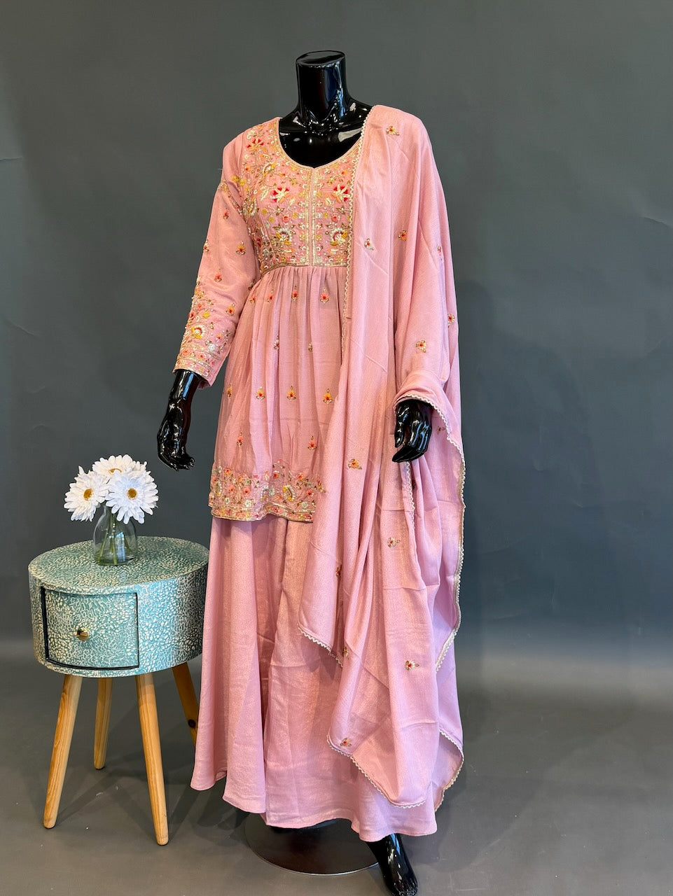 Blush Pink Embroidered Sharara Set