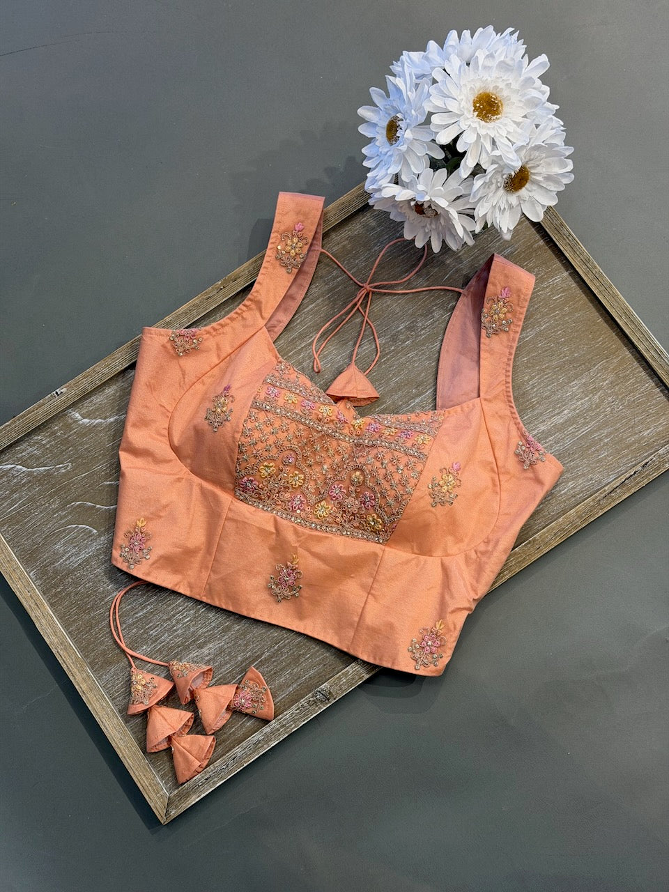 Peach embroidered Corset Blouse