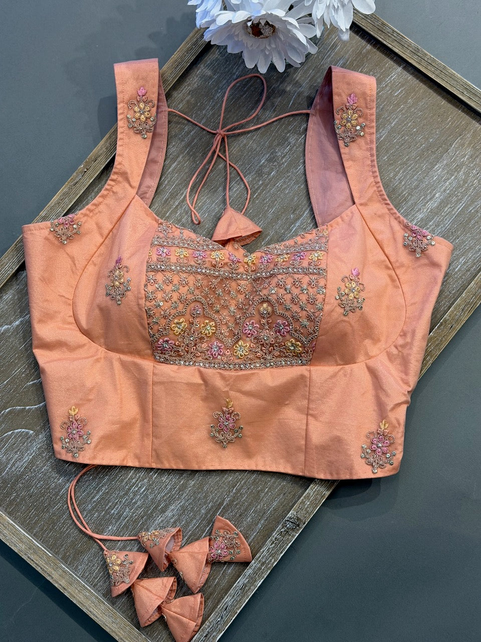 Peach embroidered Corset Blouse