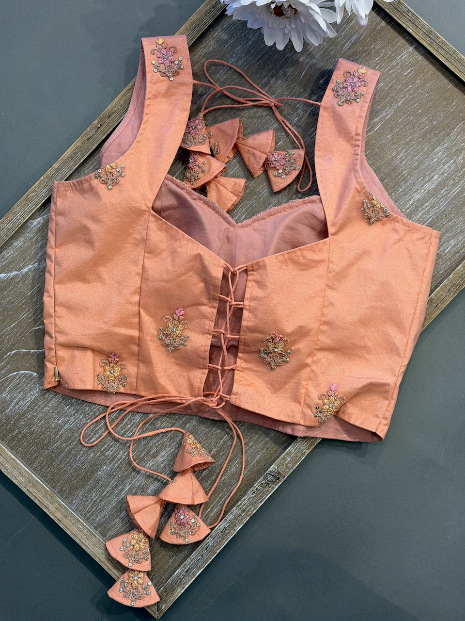 Peach embroidered Corset Blouse