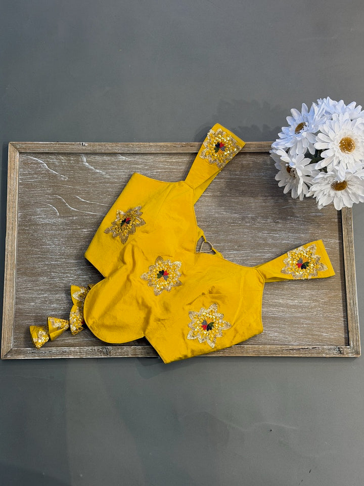 Yellow Floral embroidered Corset Blouse