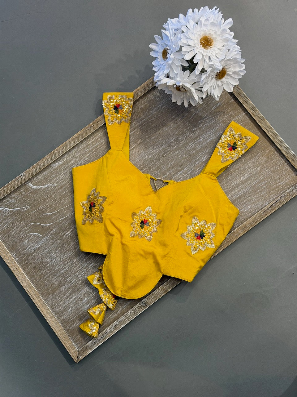 Yellow Floral embroidered Corset Blouse