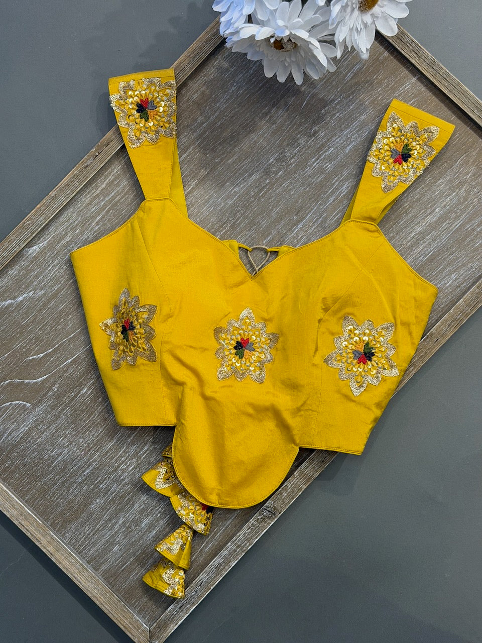 Yellow Floral embroidered Corset Blouse