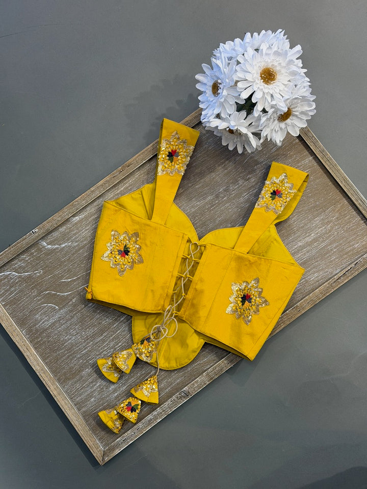 Yellow Floral embroidered Corset Blouse