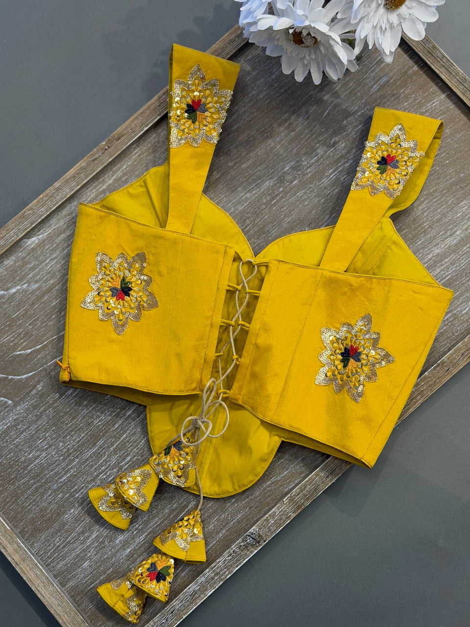 Yellow Floral embroidered Corset Blouse