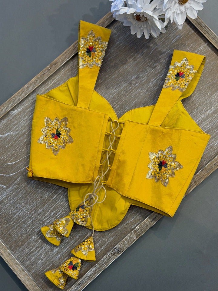 Yellow Floral embroidered Corset Blouse