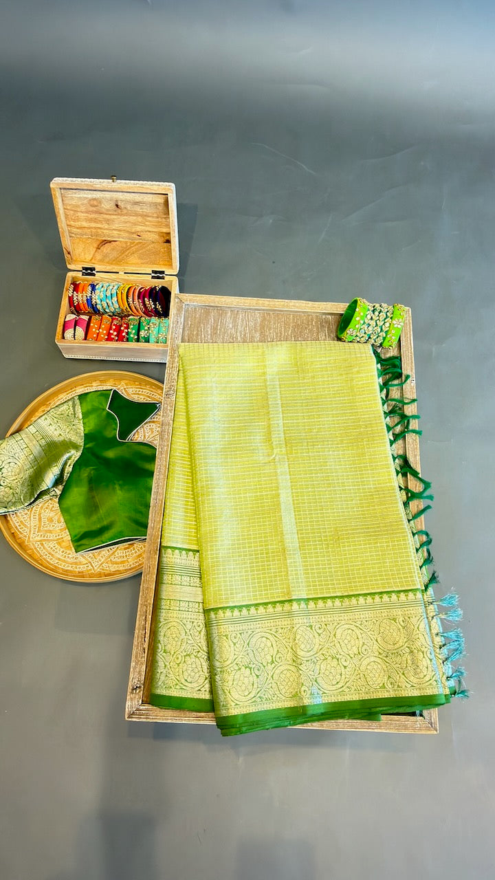 Light and Dark Green Venkatagiri Silk Saree And Blouse