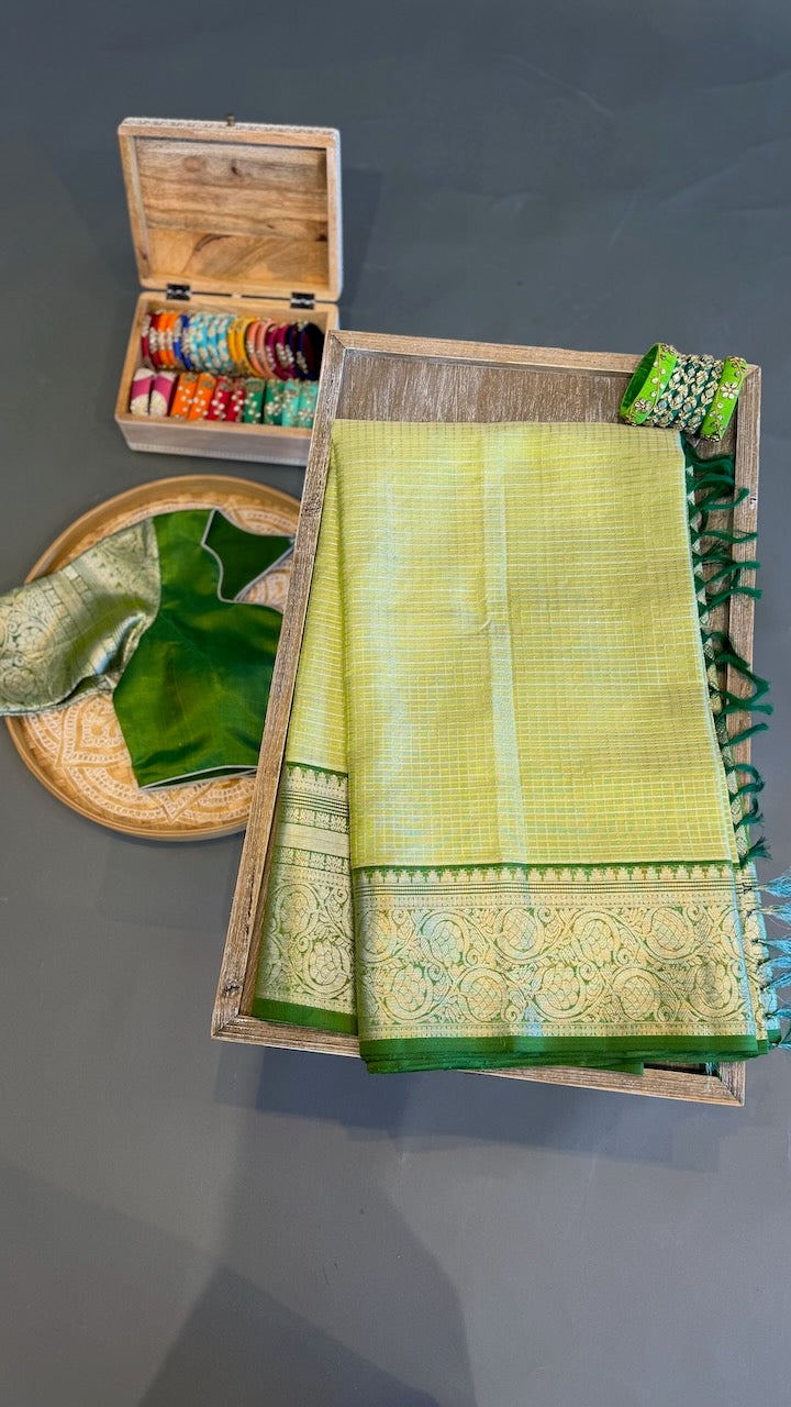 Light and Dark Green Venkatagiri Silk Saree And Blouse
