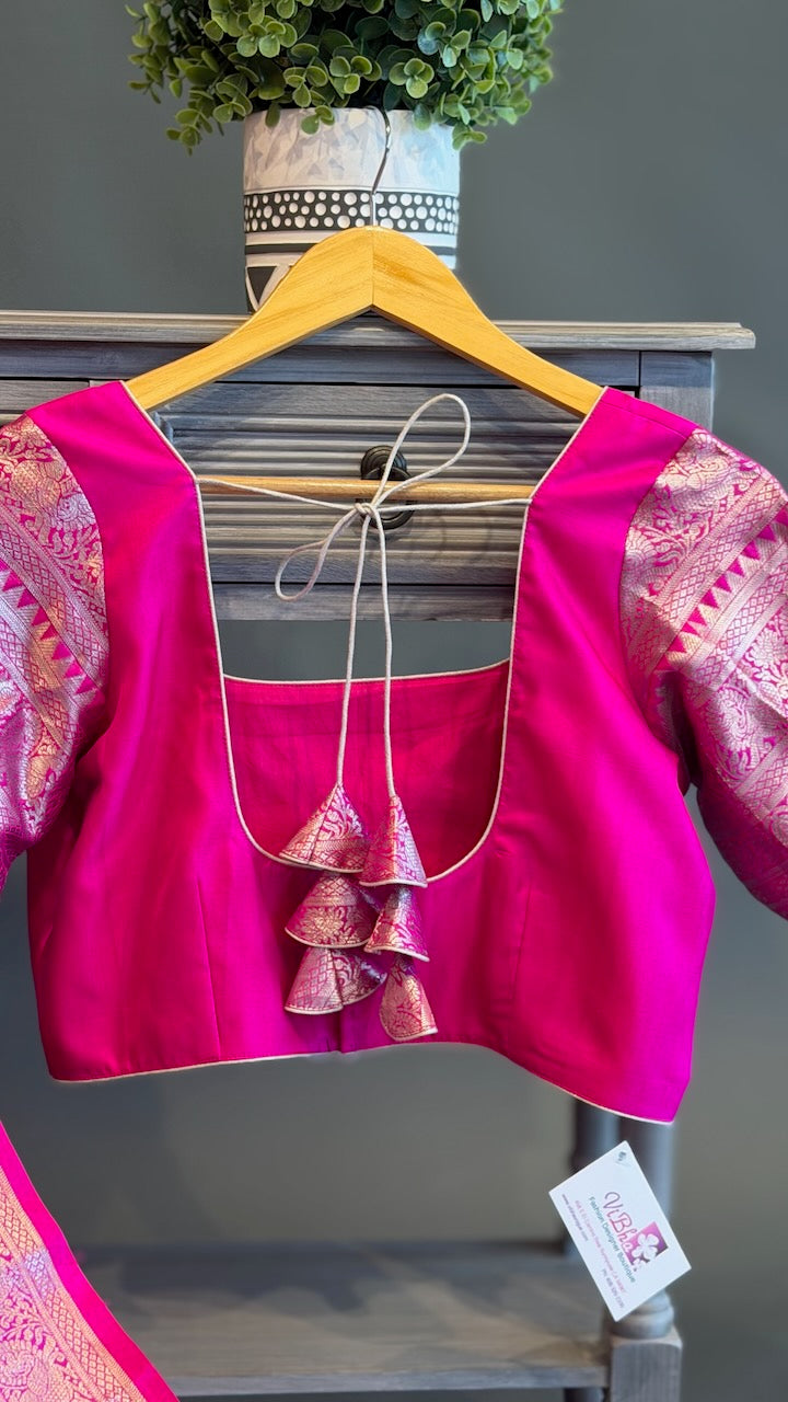 Orange and Rani Pink Venkatagiri Silk Saree And Blouse