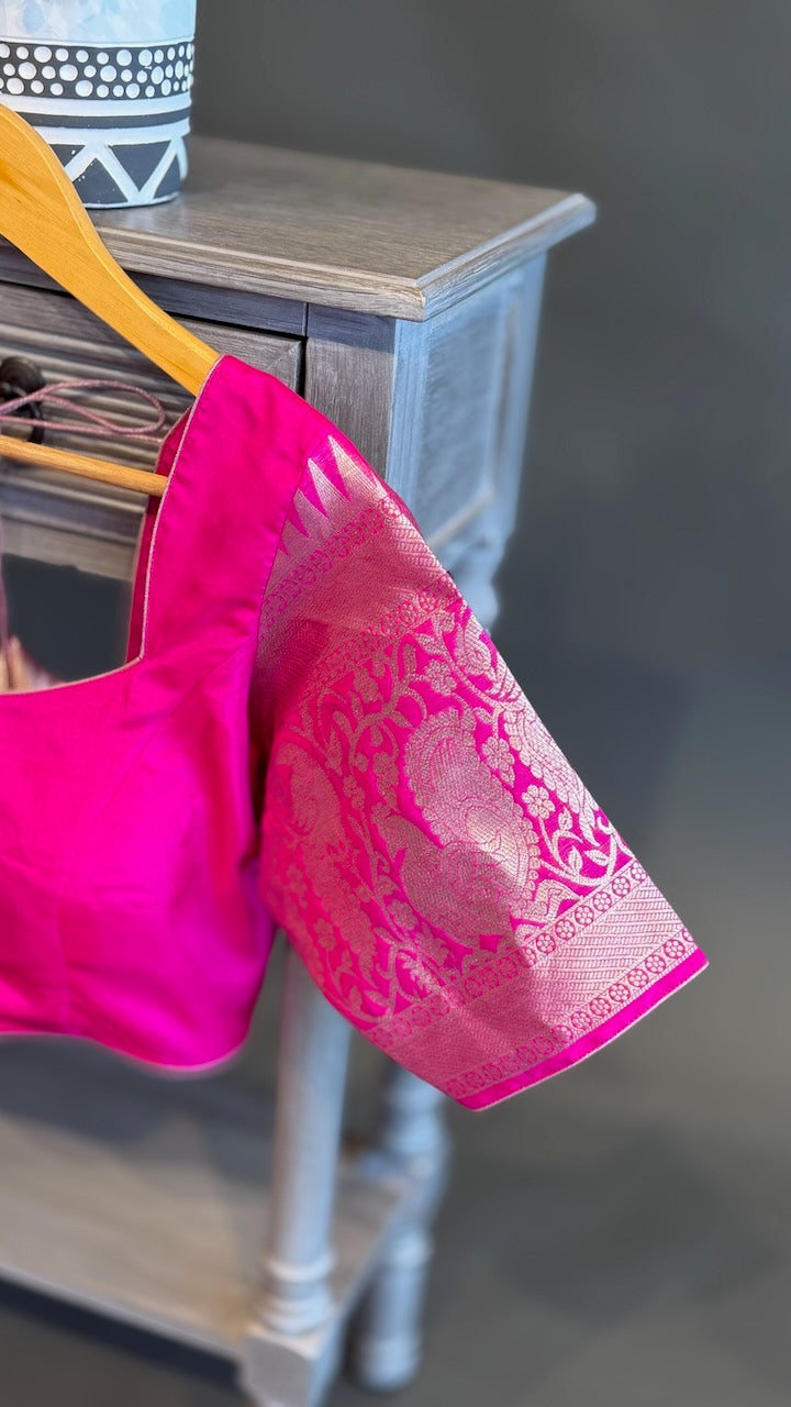 Orange and Rani-Pink Venkatagiri Silk Saree And Blouse