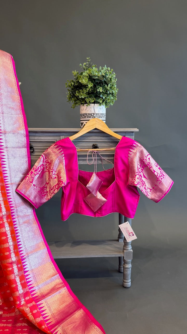 Orange and Rani-Pink Venkatagiri Silk Saree And Blouse