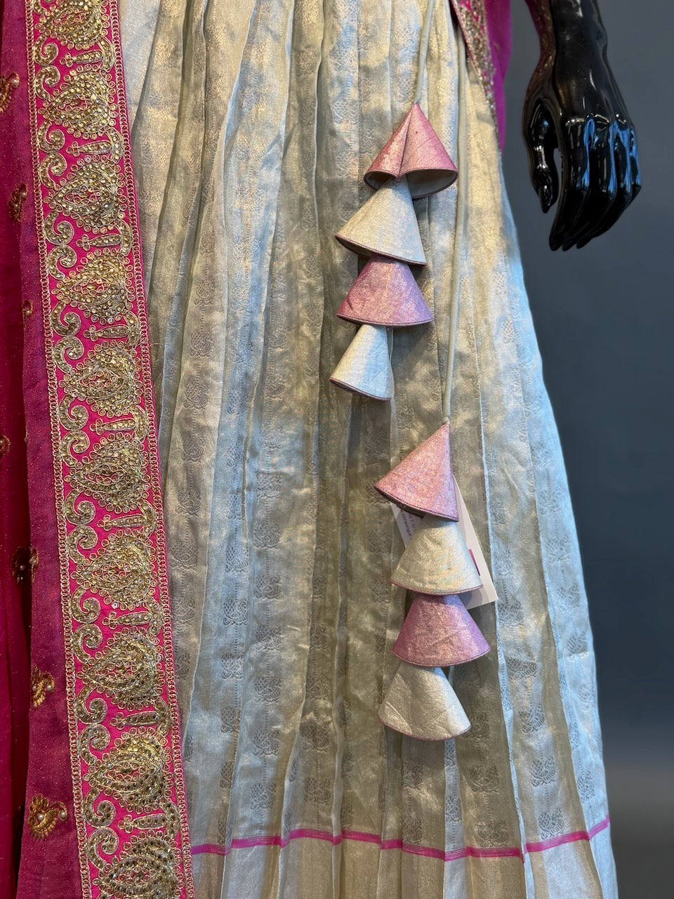 Ivory &amp; Rani Pink Embroidered Half Saree Set