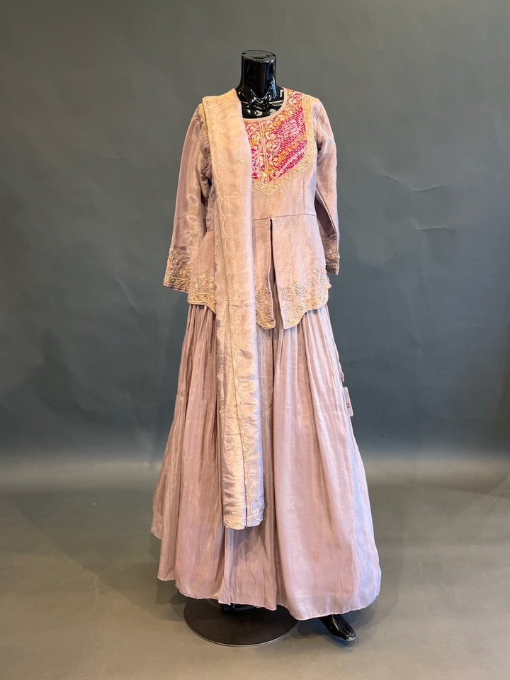 Mauve Multicolor Embroidered Lehenga Set