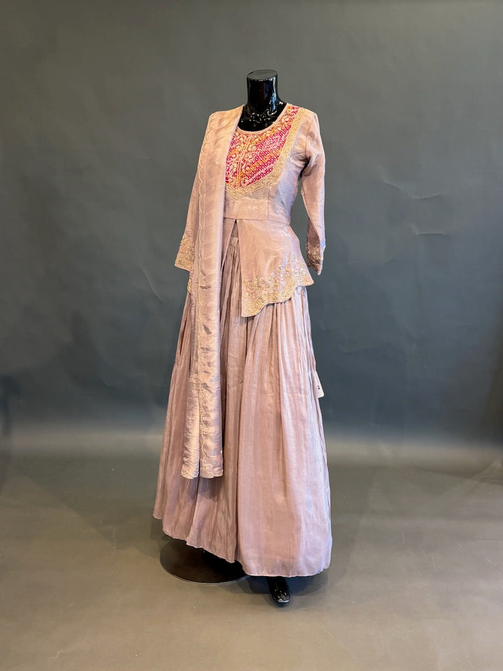 Mauve Multicolor Embroidered Lehenga Set