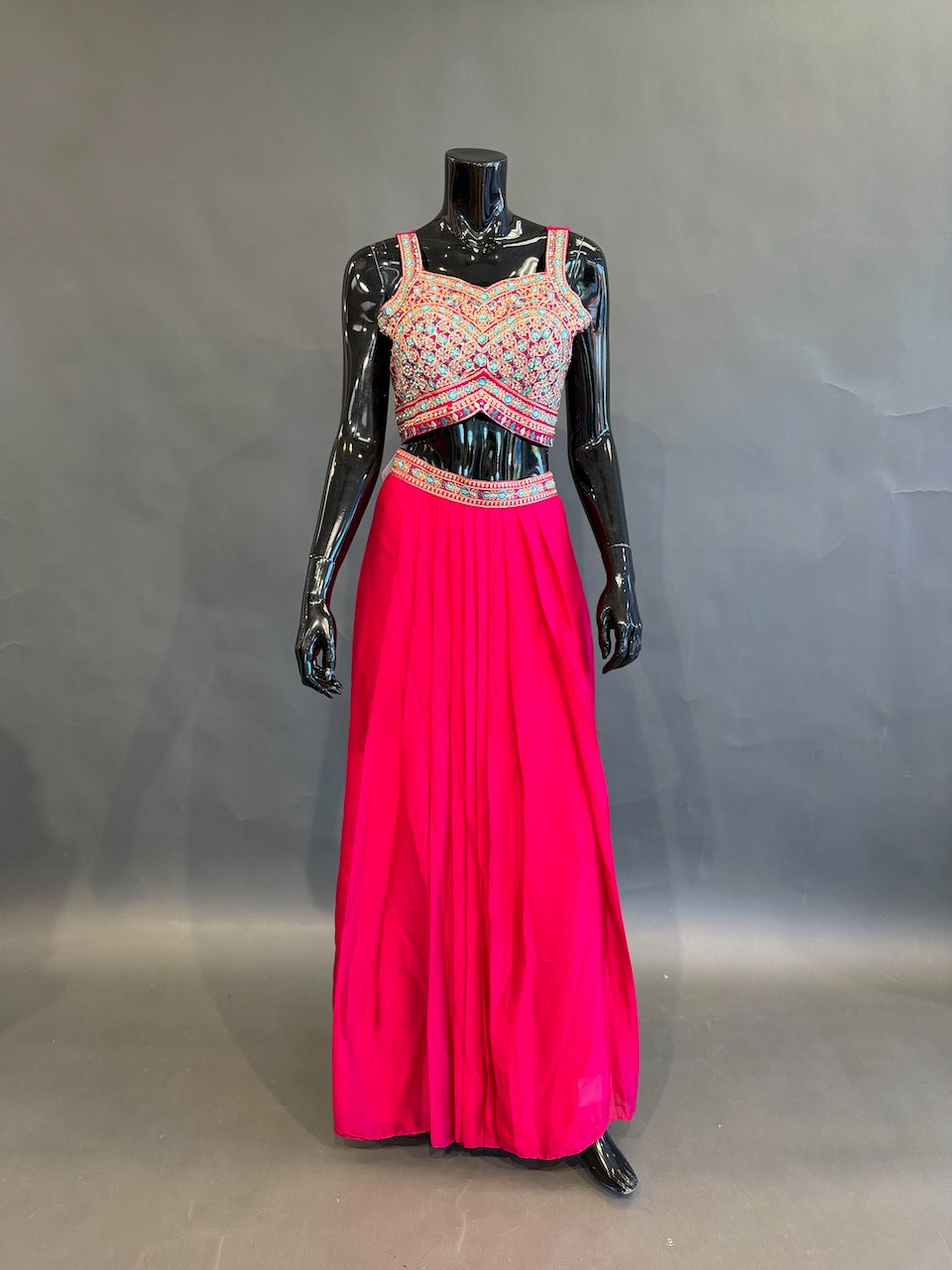 Rani Pink Embroidered Fusion Draped Skirt Set