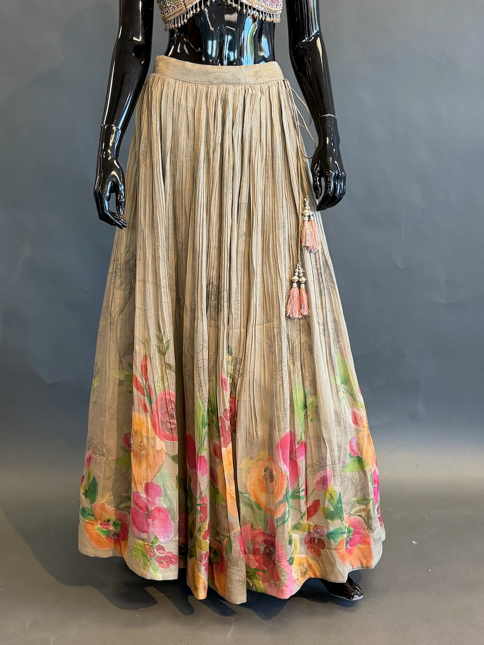 Champagne Beige Floral Embellished Lehenga Set
