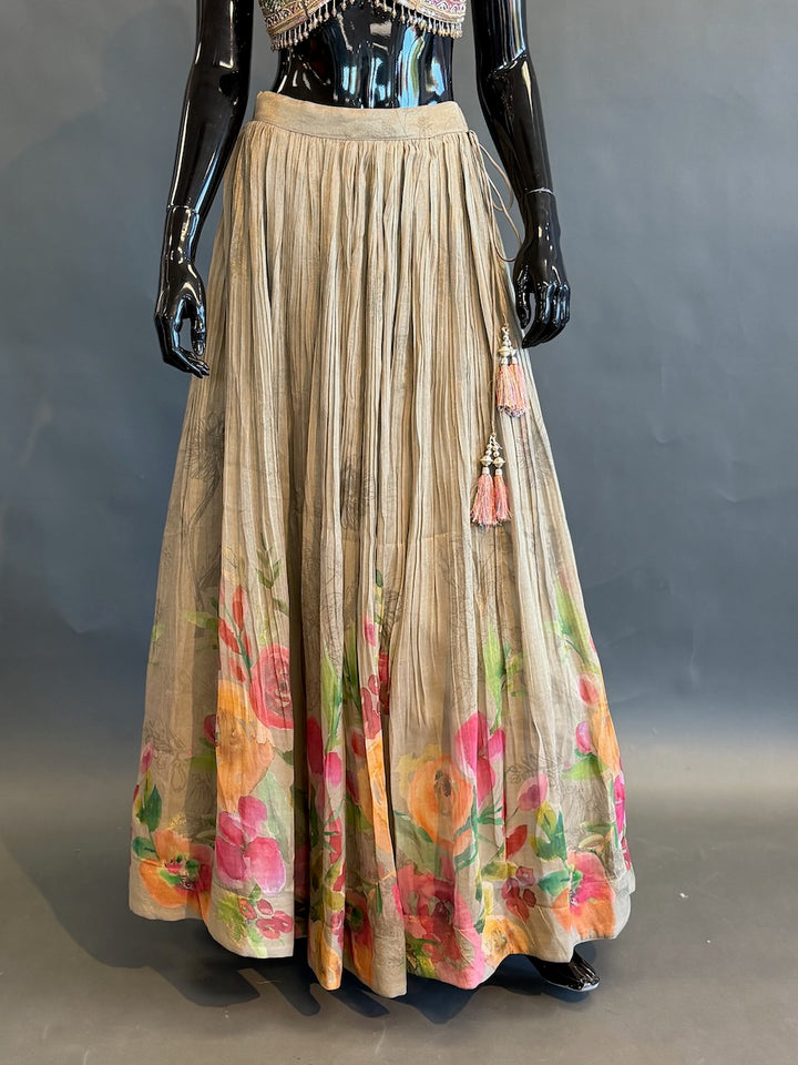 Champagne Beige Floral Embellished Lehenga Set