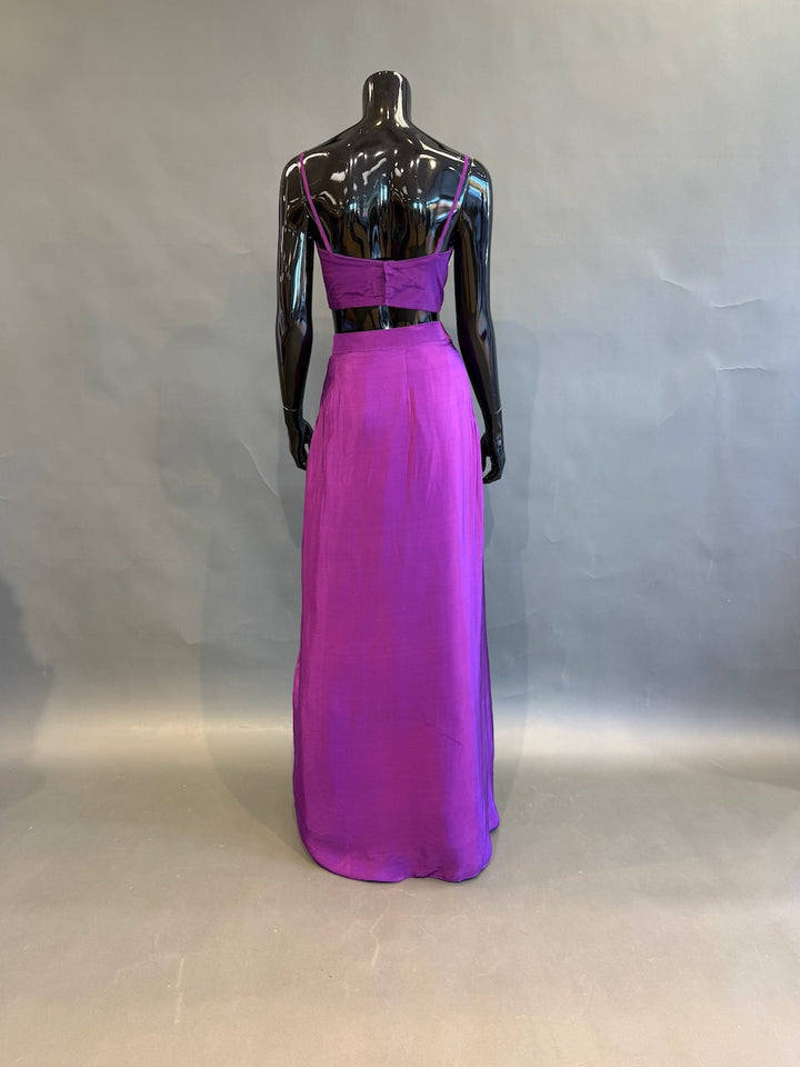 Purple Floral Embellished Fusion Draped Skirt Set