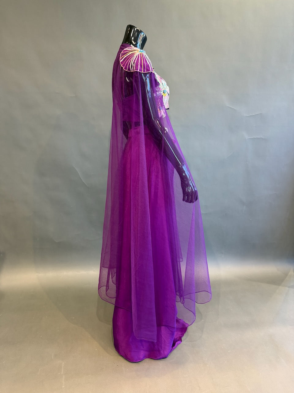 Purple Floral Embellished Fusion Draped Skirt Set