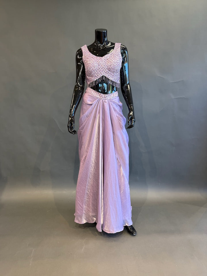 Lavender Embellished Fusion Draped Skirt Set