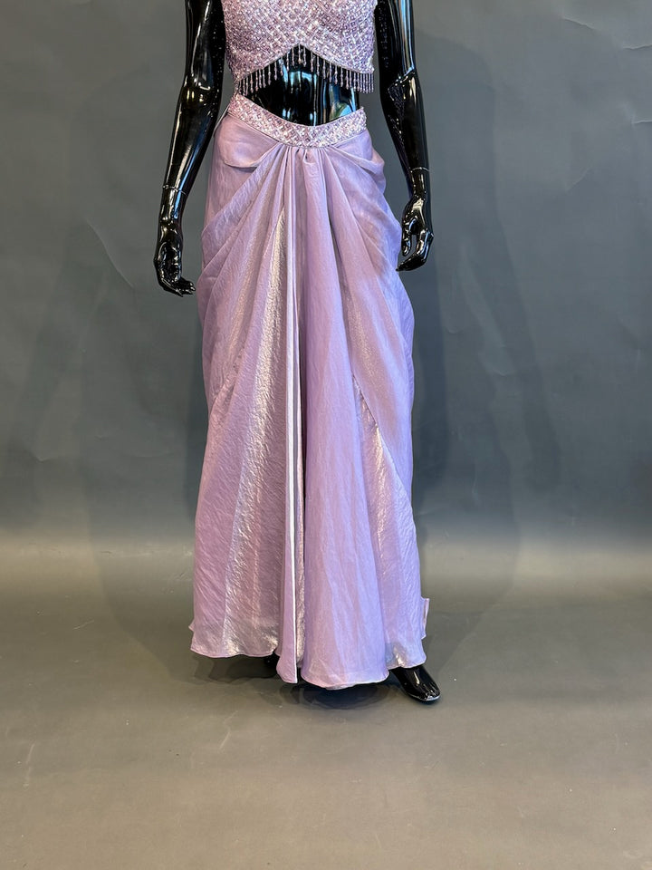 Lavender Embellished Fusion Draped Skirt Set