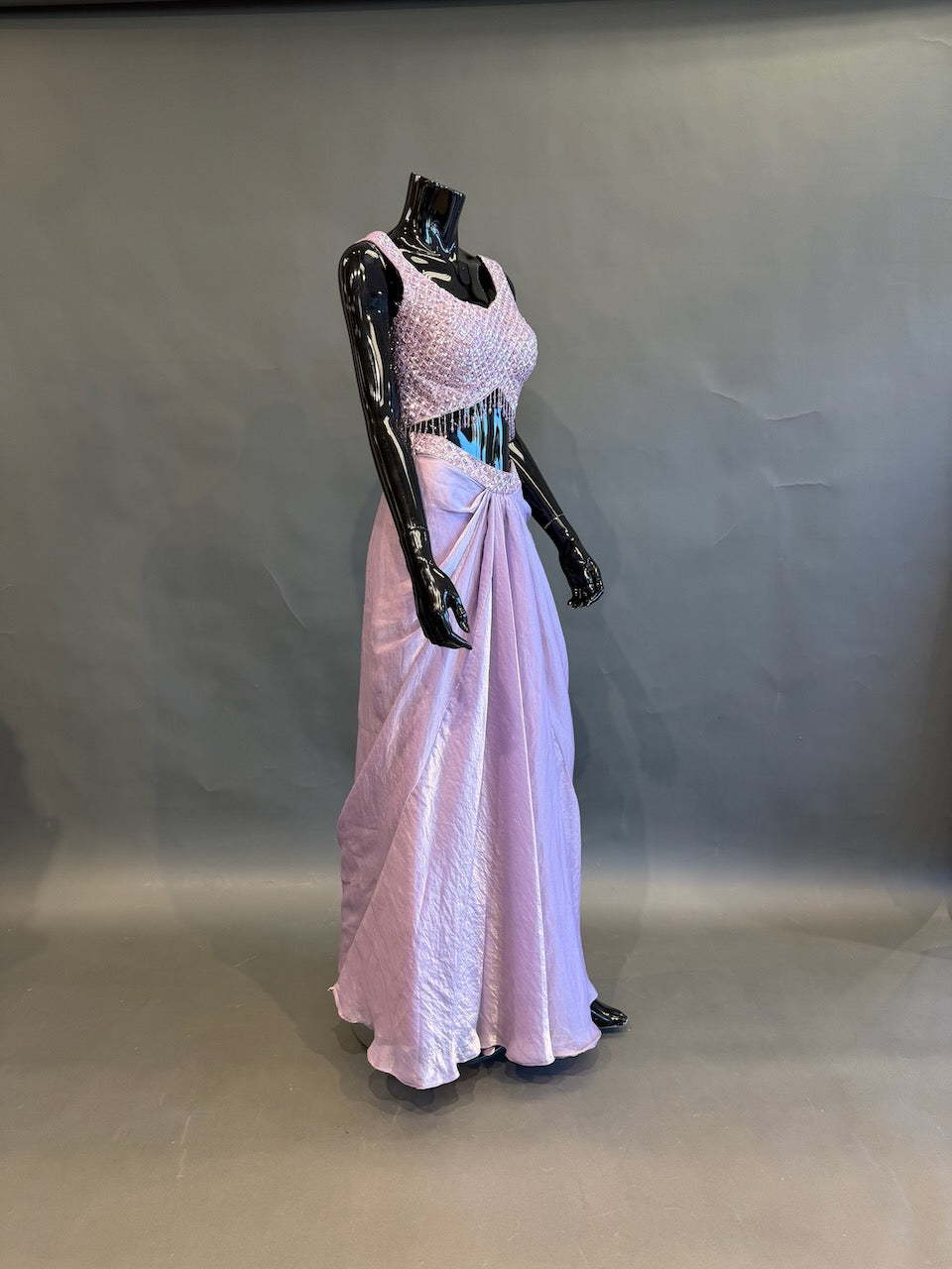 Lavender Embellished Fusion Draped Skirt Set