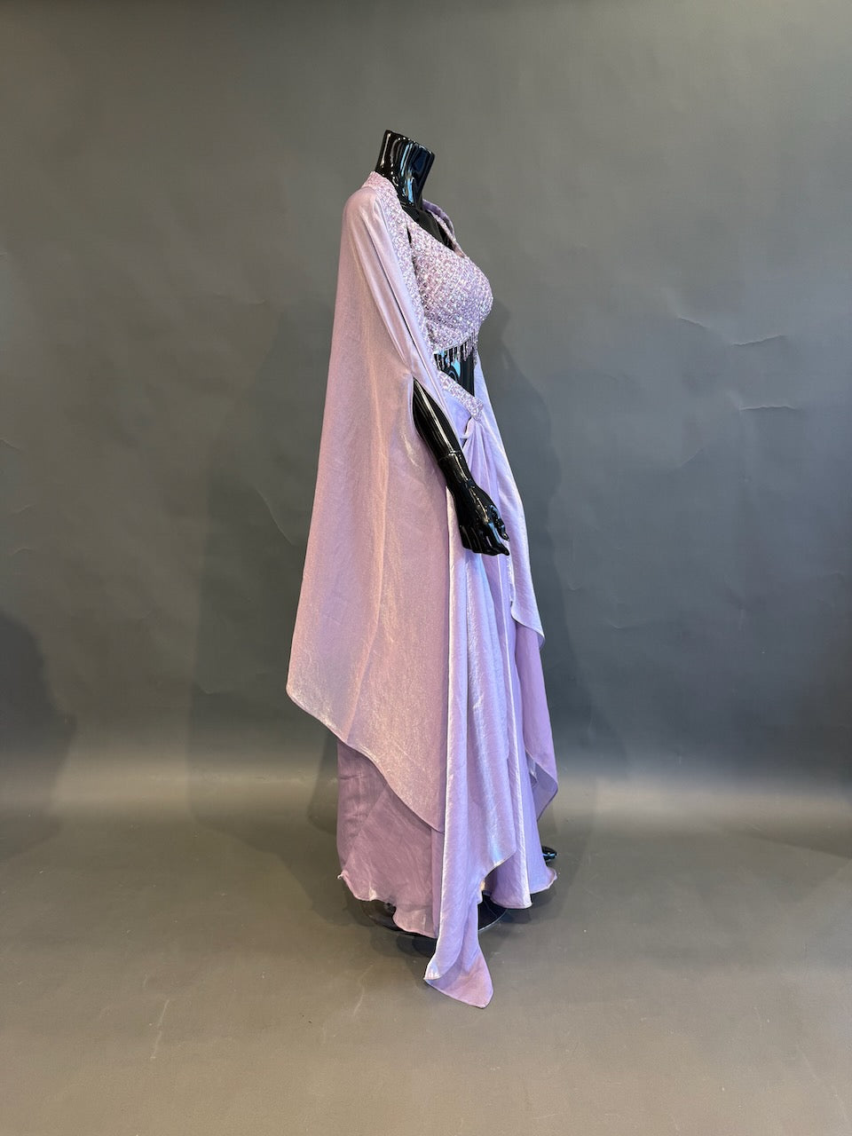 Lavender Embellished Fusion Draped Skirt Set